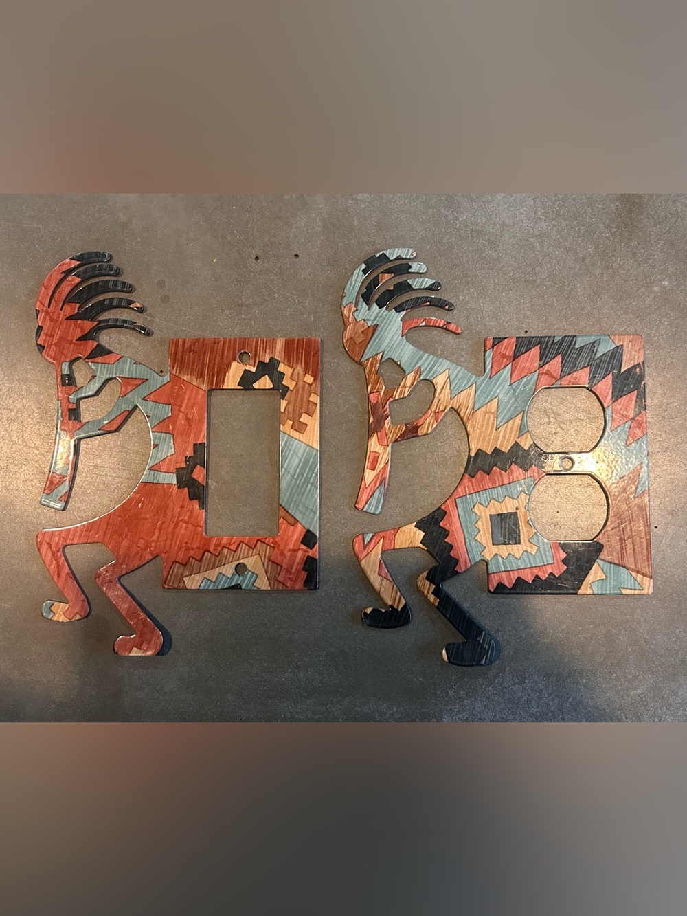 Vintage Southwestern Metal Kokopelli Switch Plates Set (2)